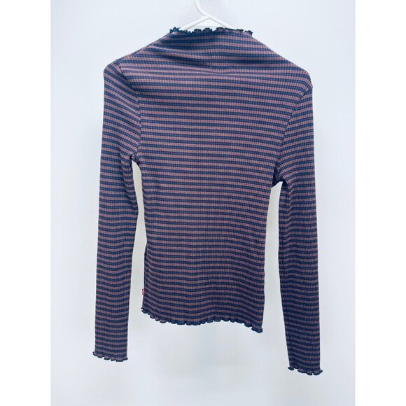LEVI'S XS Women's Flora Retro Stripe Rib Mock neck Long Sleeve Shirt Purple New - Picture 11 of 11